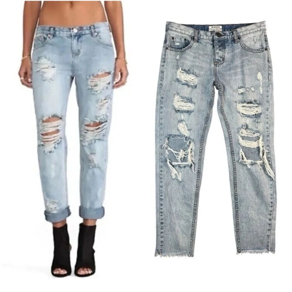 One X Oneteaspoon Awesome Baggies Shredded Straight Leg Raw Hem Jeans Size 29